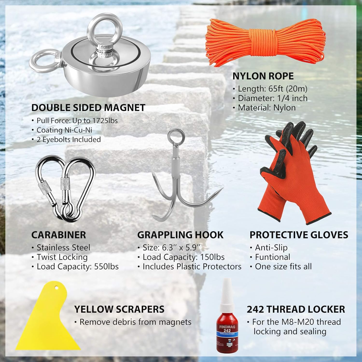 FindMag Neodym Fishing Magnet Kit - 1725 Lb pull force