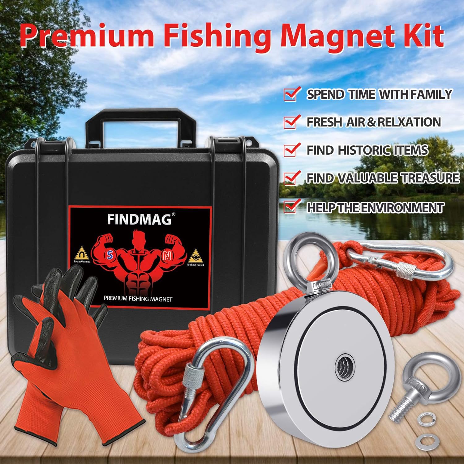 FindMag Neodym Fishing Magnet Kit - 1725 Lb pull force
