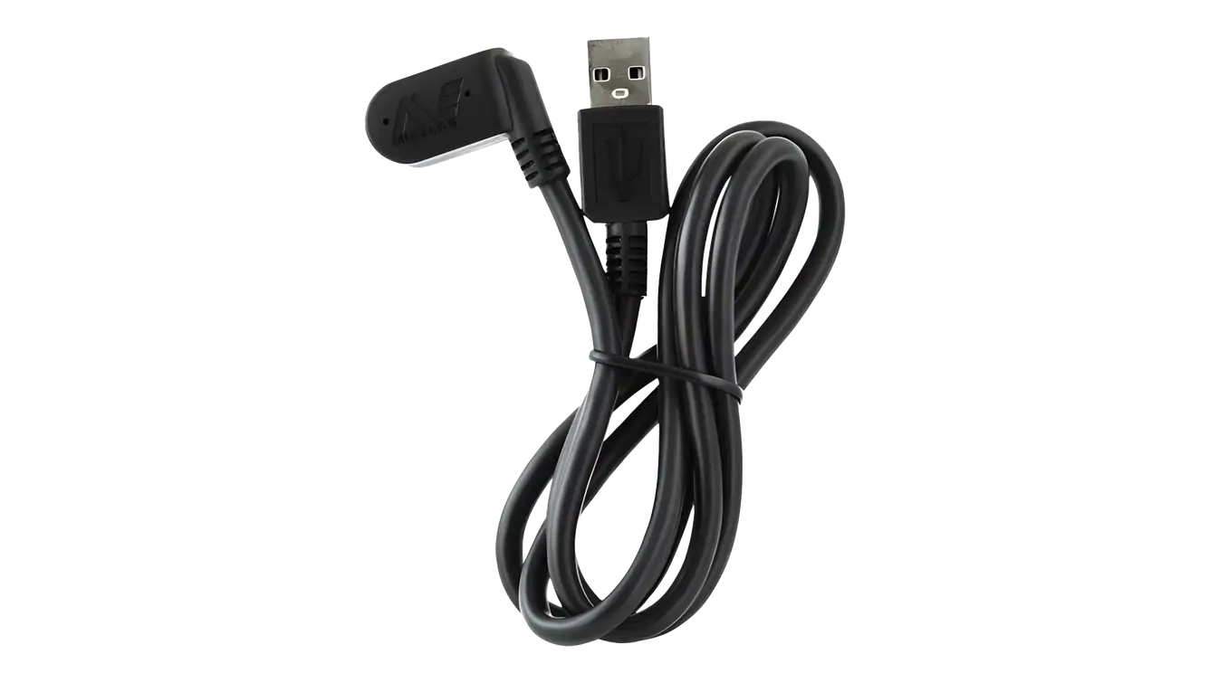 Minelab black magnetic and  USB  charging cable for Manticore, X-Terra, and Equinox detectors