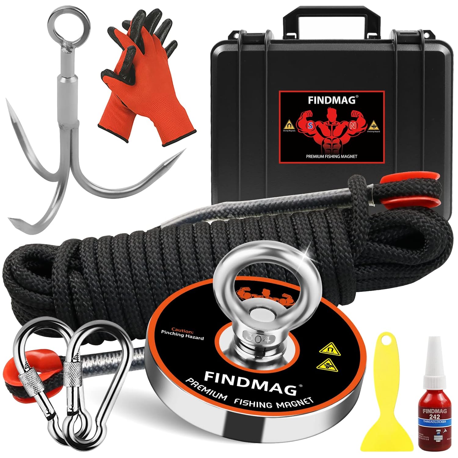 FindMag Neodymium Fishing Magnet Kit 1000lb pull force
